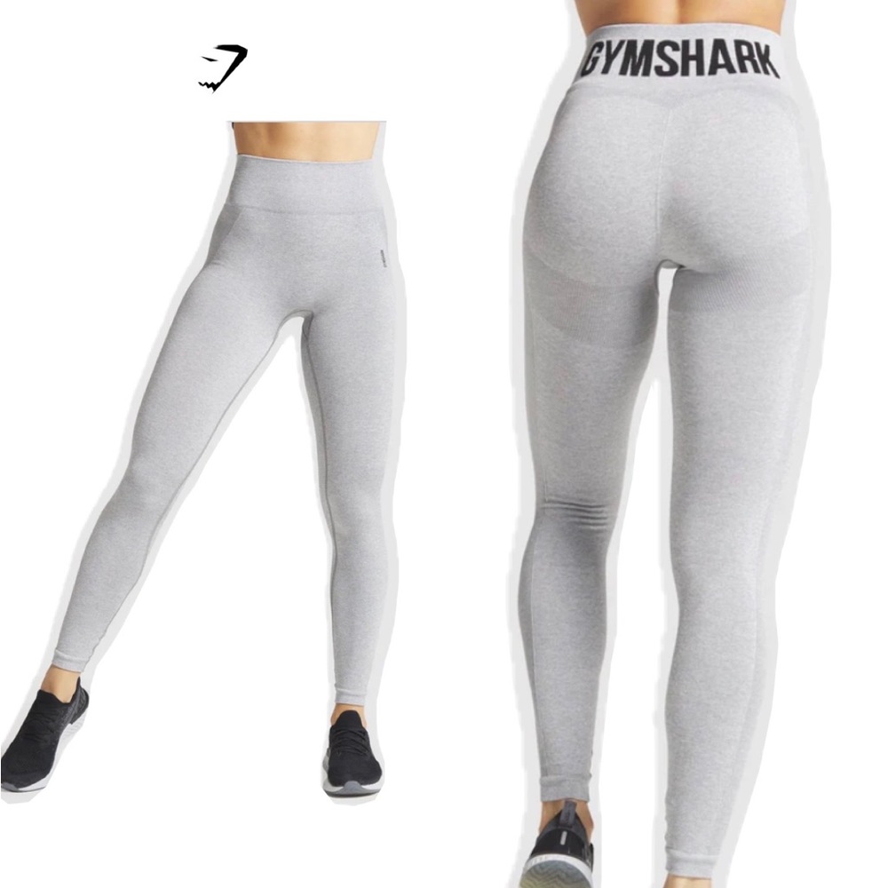Gymshark Flex High Waisted Leggings - Light Grey Marl/Black Size Medium
